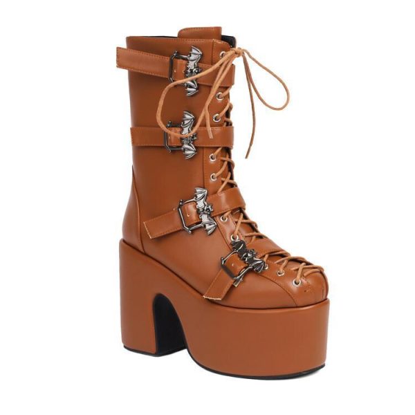 Buckled mid-calf punk boots