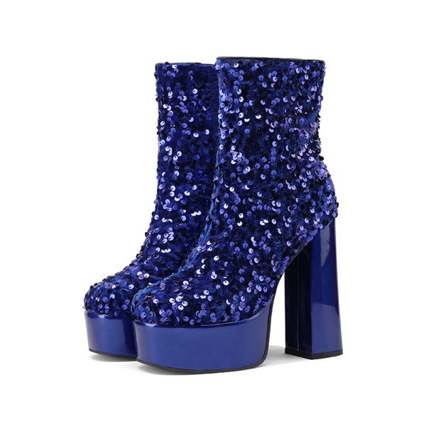 Sequined ankle boots with platform and block heel