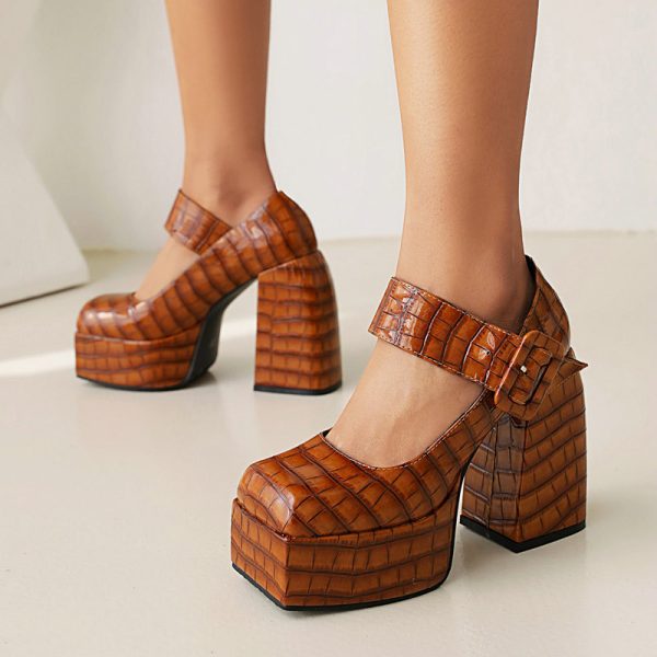 Box-Toe Platform Pumps