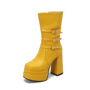Yellow Mid-Calf Platform Boots
