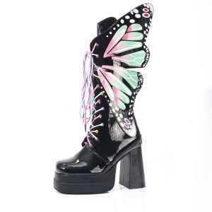 Knee-High platform boots with a butterfly design on the edge
