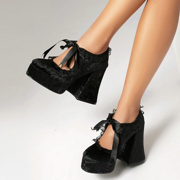 Velvet platform heels