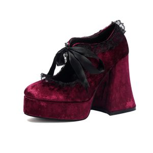 Velvet platform heels
