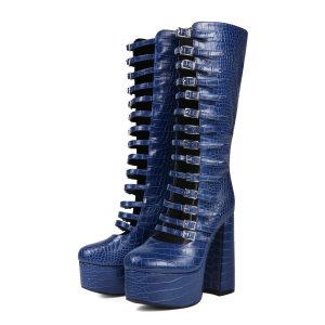 Blue platform Mid-Calf Boots