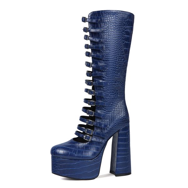 Blue platform Mid-Calf Boots