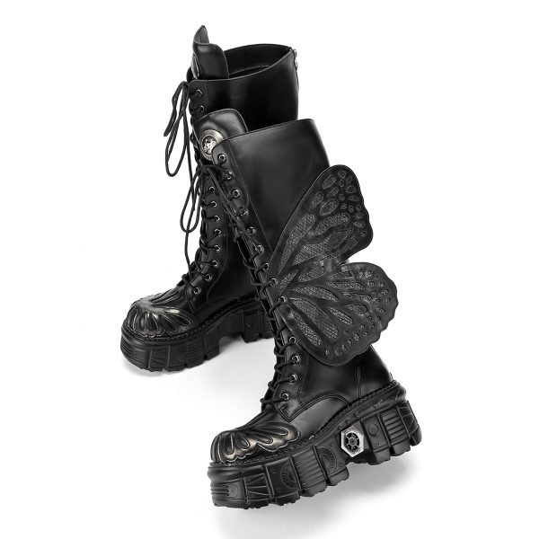 Platform boots with butterfly design