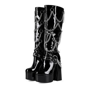 Platform boots with chains