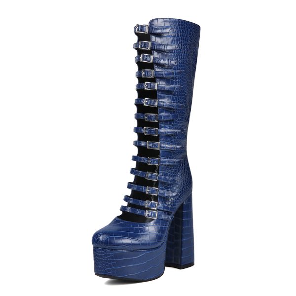 Blue platform Mid-Calf Boots